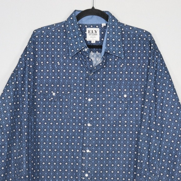 Ely Cattleman Shirt Mens XL Pearl Snap Navy Aztec Print Cowboy Rodeo Long Sleeve - Picture 2 of 7